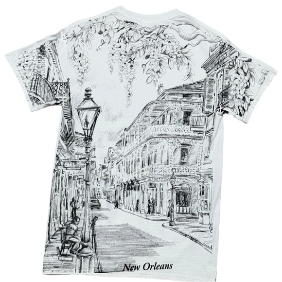 Vintage New Orleans Sketch Print T-Shirt Size Small, 90s Y2K NOLA French Quarter - Picture 3 of 8
